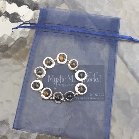 Blue Tigers Eye Beaded Bracelet 7.25-7.5” - Picture 4 of 4